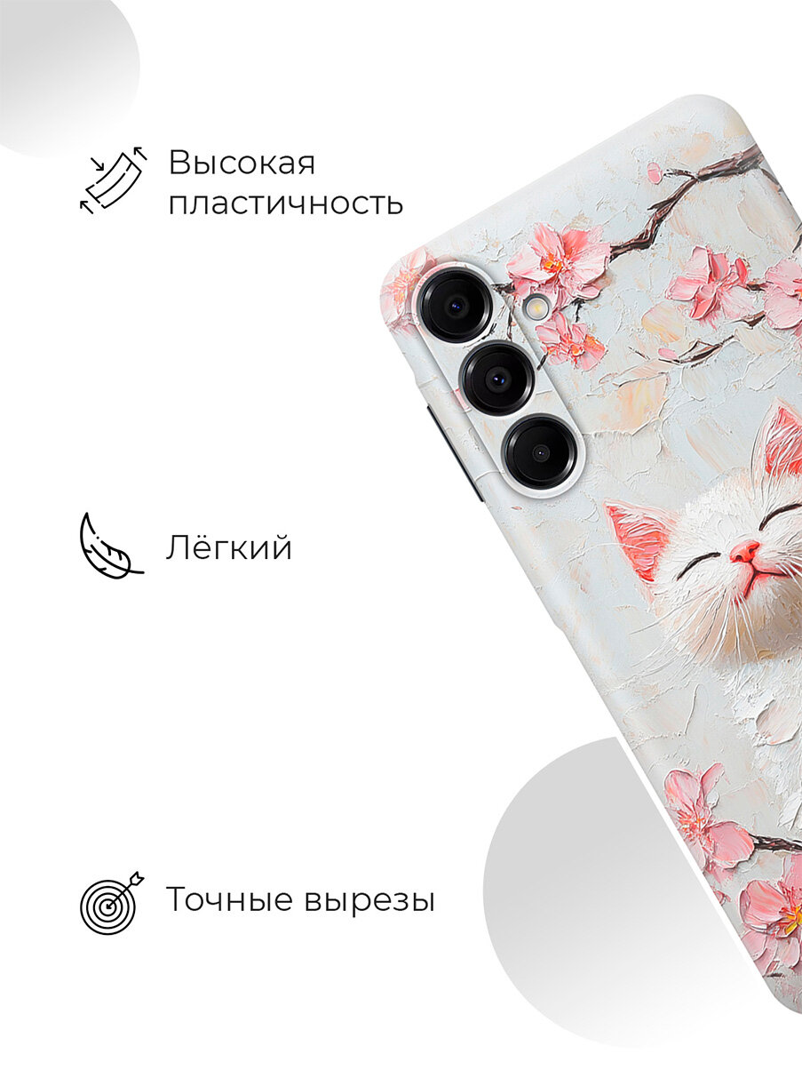 Силиконовый чехол на Samsung Galaxy A16 с принтом "Котик и сакура" — фото 1