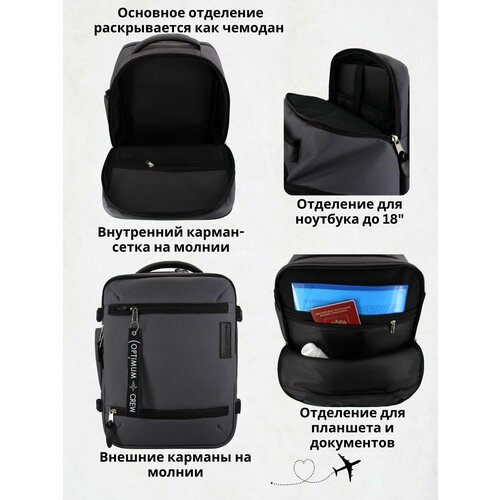 Рюкзак сумка дорожная ручная кладь 40х30х20 Смартавиа ЮТэйр Wizz Air, кордура серый