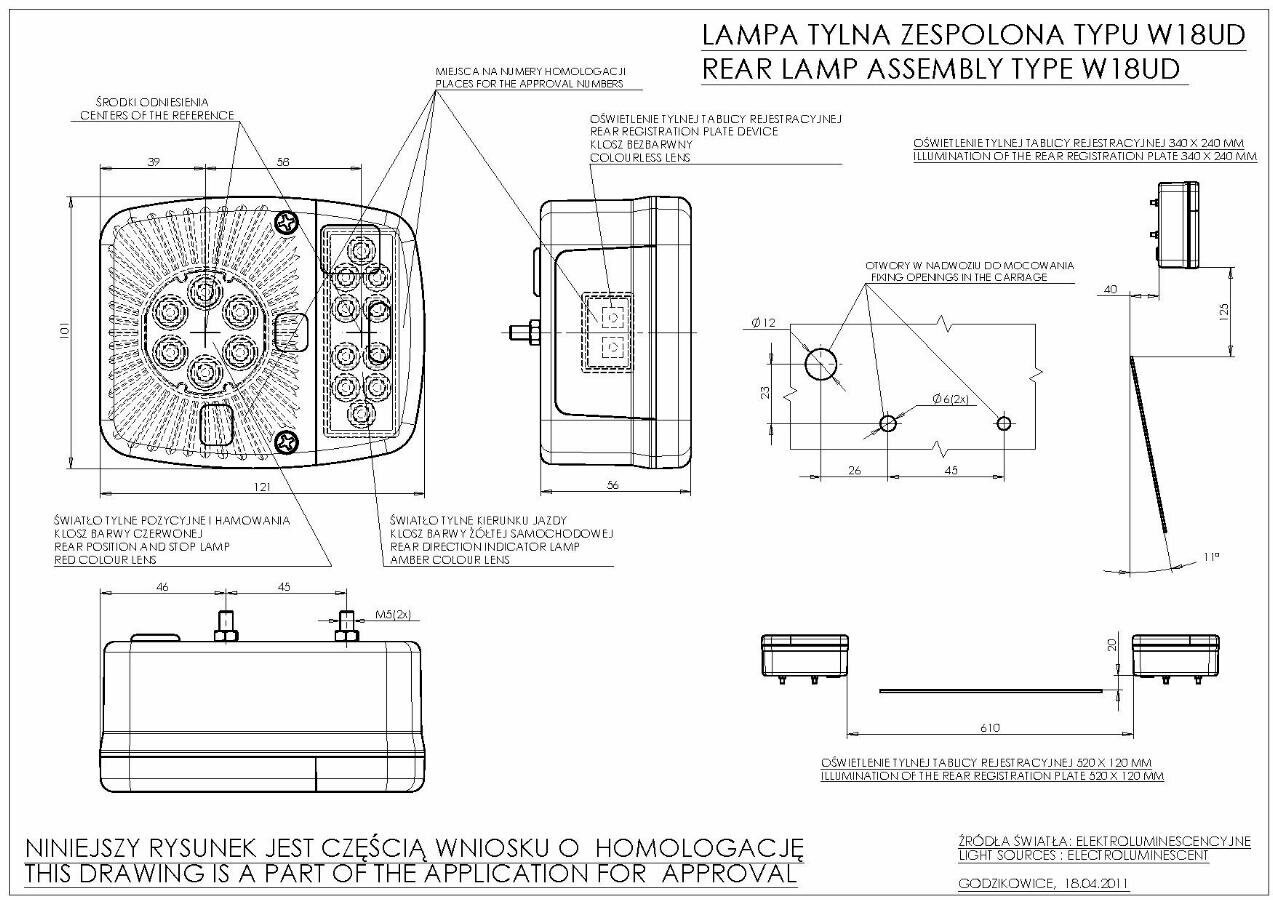 Фонарь задний светодиодный (стоп- поворот- подсв. ном) 475W18UD (WAS)