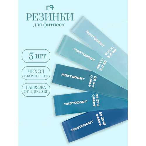 Резинки для фитнеса, фитнес резинки набор 5шт, 3-20 кг, голубые