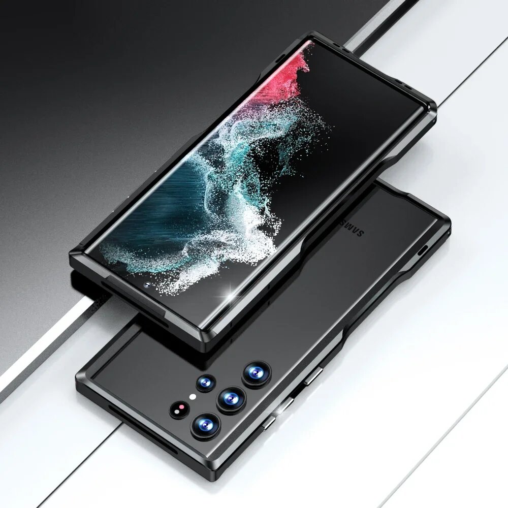 Оригинальный металлический каркас LUPHIE для Samsung Galaxy S22 Ultra S23 Bumper S21 Plus, авиационный алюминиевый защитный чехол S23 U, Black, For Galaxy S22 Ultra