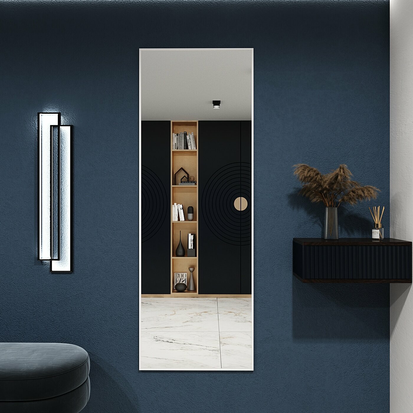 Зеркало настенное в алюминиевой раме BLX MIRROR 180х60 см. Белое