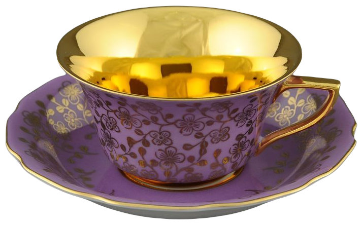 Чашка с блюдцем Виндзор Золотые цветы, сирень (150 мл), Leander