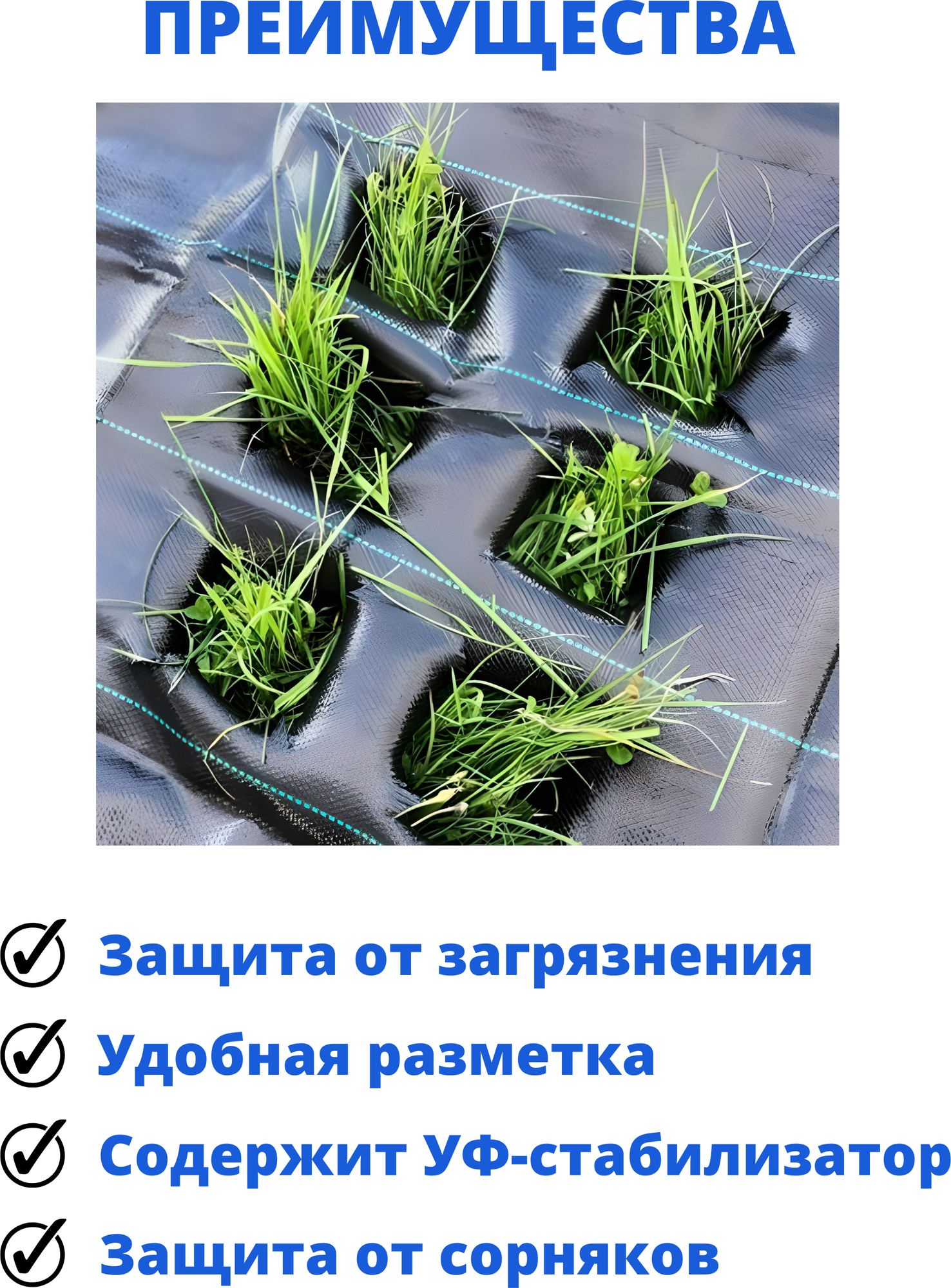 Агроткань застилочная от сорняков, 100 г-кв. м, 1,6 м. х 10 м, черная с разметкой. Укрывной материал для растений, со скобами. - фотография № 2