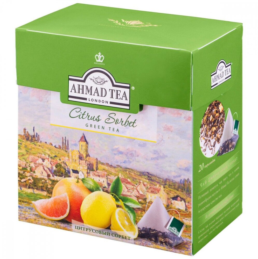 Чай зеленый Ahmad Tea Цитрусовый сорбет листовой в пирамидках, 20 х 1,8 г - фото №13