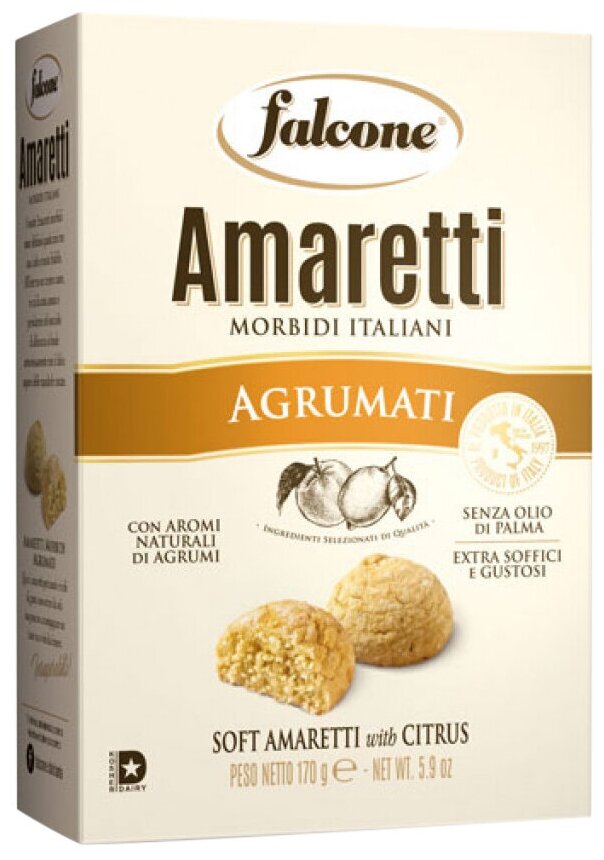 Печенье сдобное Falcone Amaretti (Амаретти), мягкие с ароматом цитрусовых, 170 г - фотография № 1