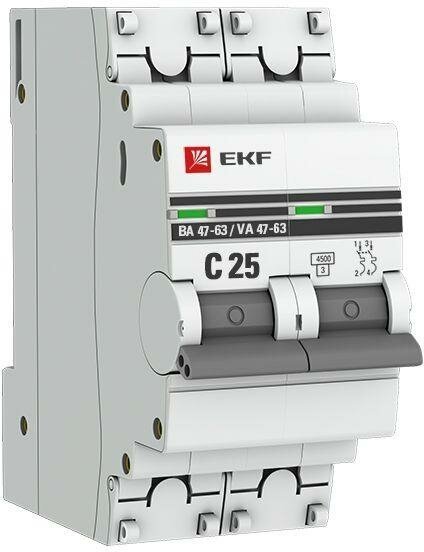 Выключатель автоматический модульный 2п C 25А 4.5кА ВА 47-63 PROxima EKF MCB4763-2-25C-PRO (1 шт.)