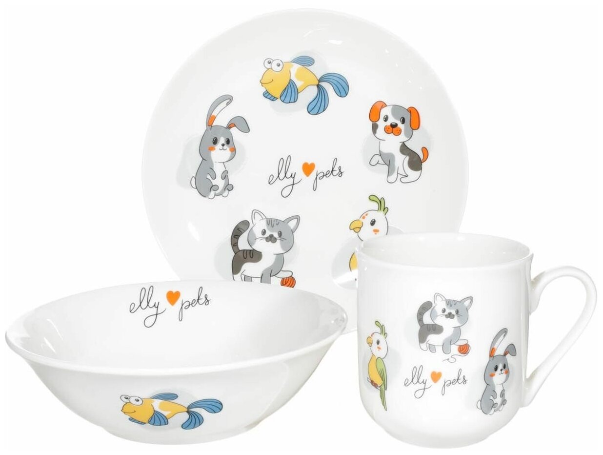 Набор посуды Kuchenland, детский, 3 пр, фарфор N, белый, My pets, Little pet