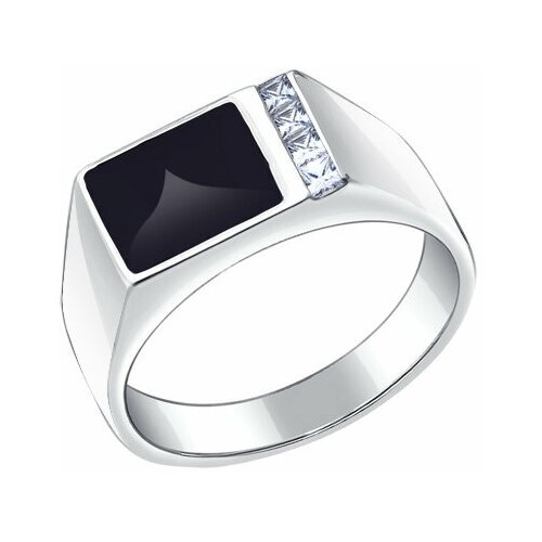 фото Серебряное кольцо sokolov 94010434 с фианитом и эмалью, размер 22 diamant-online