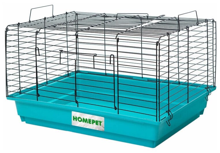 HOMEPET №2 58 см х 40 см х 36 см шаг прута 18 мм клетка для кроликов, хорьков и морских свинок бирюзово-черная, шт