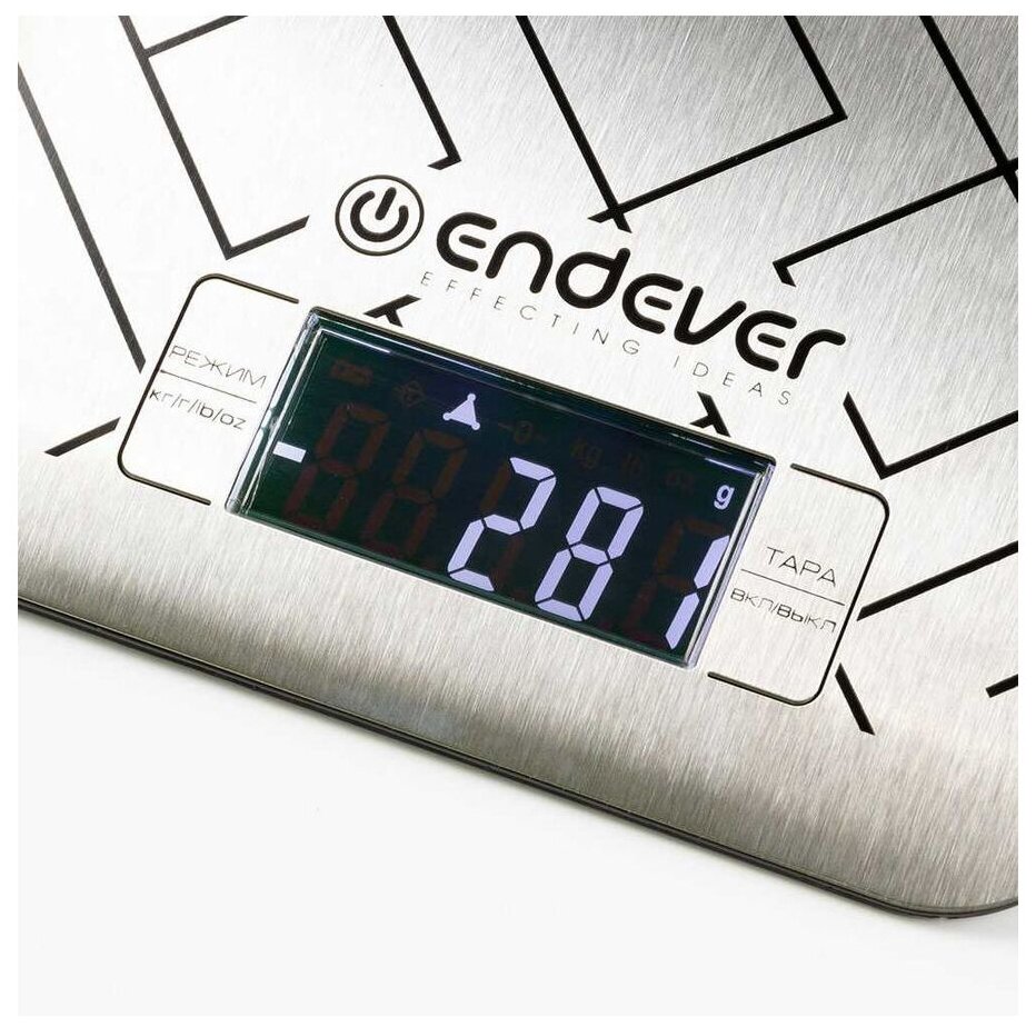 537-Chief Электронные кухонные весы Endever От 2 г до 5 кг, цвет стальной с рисунком. - фото №3