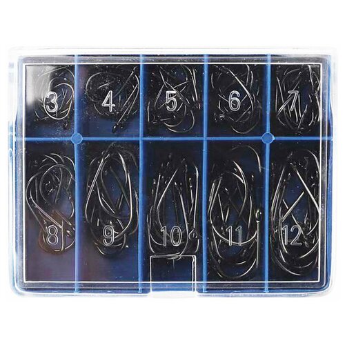 фото Набор крючков рыболовных в коробке ю.корея 60 шт черные mircamping