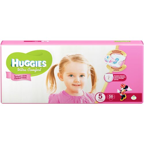 Huggies подгузники Ultra Comfort для девочек 5 (12-22 кг), 56 шт.