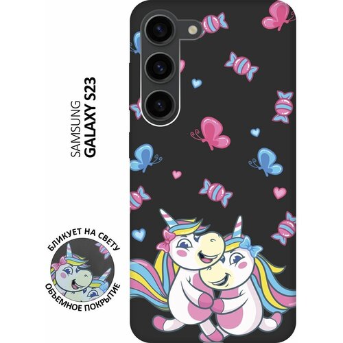 Матовый чехол Unicorns and Candies для Samsung Galaxy S23 / Самсунг С23 с 3D эффектом черный матовый чехол unicorns and candies для samsung galaxy a20s самсунг а20с с 3d эффектом черный