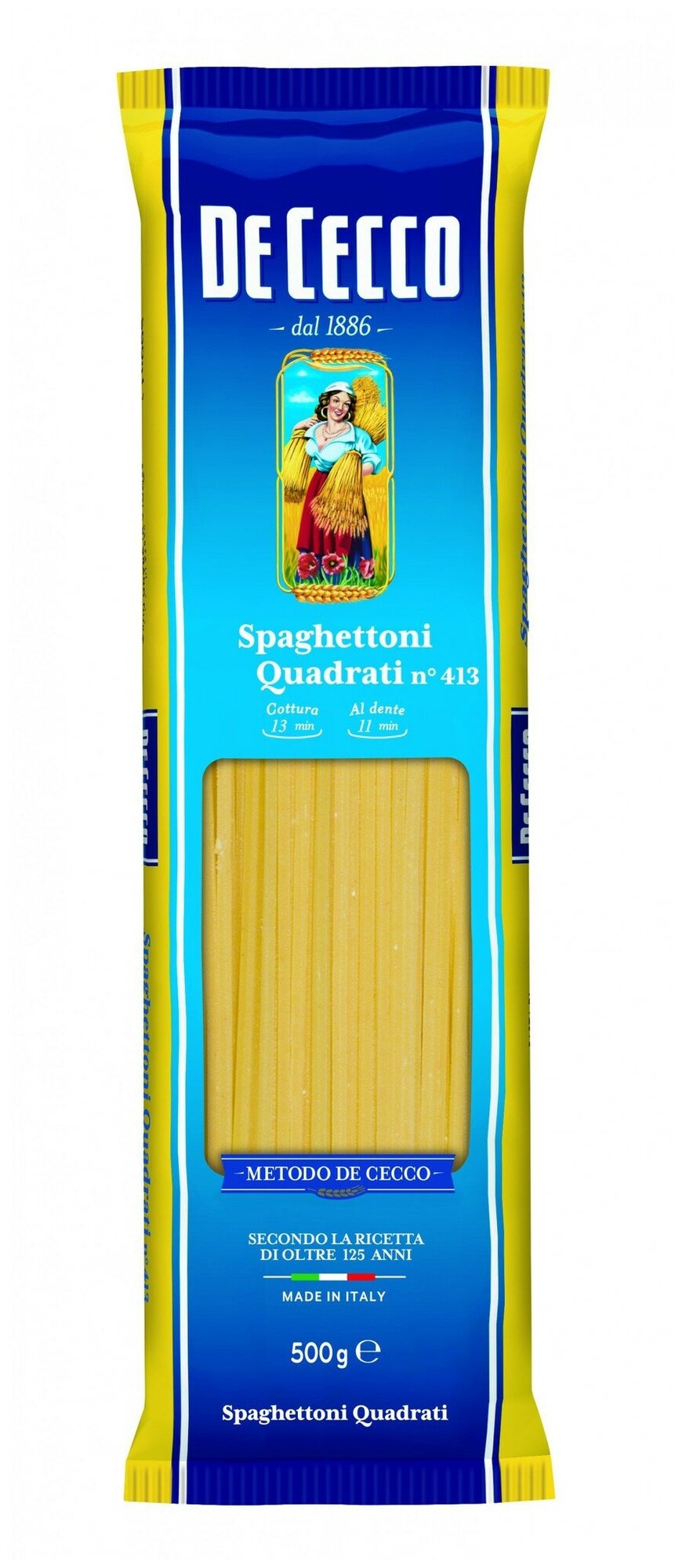 Макаронные изделия из твердых сортов пшеницы спагетти квадратные №413, 500 г. De Cecco