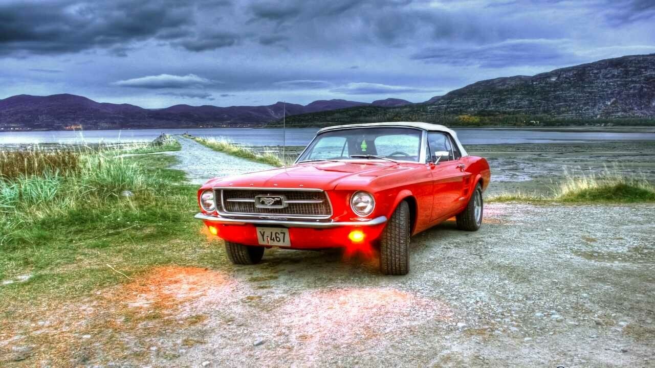 Картина на холсте 60x110 Альянс Лес "Мустанг Mustang Форд Ford Hdr" на подрамнике / интерьер/ декор