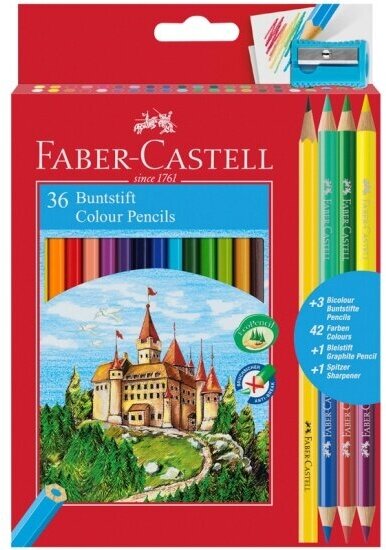 Карандаши цветные Faber-castell "Замок" 42 цвета (36+3+1шт.), заточенные с точилкой