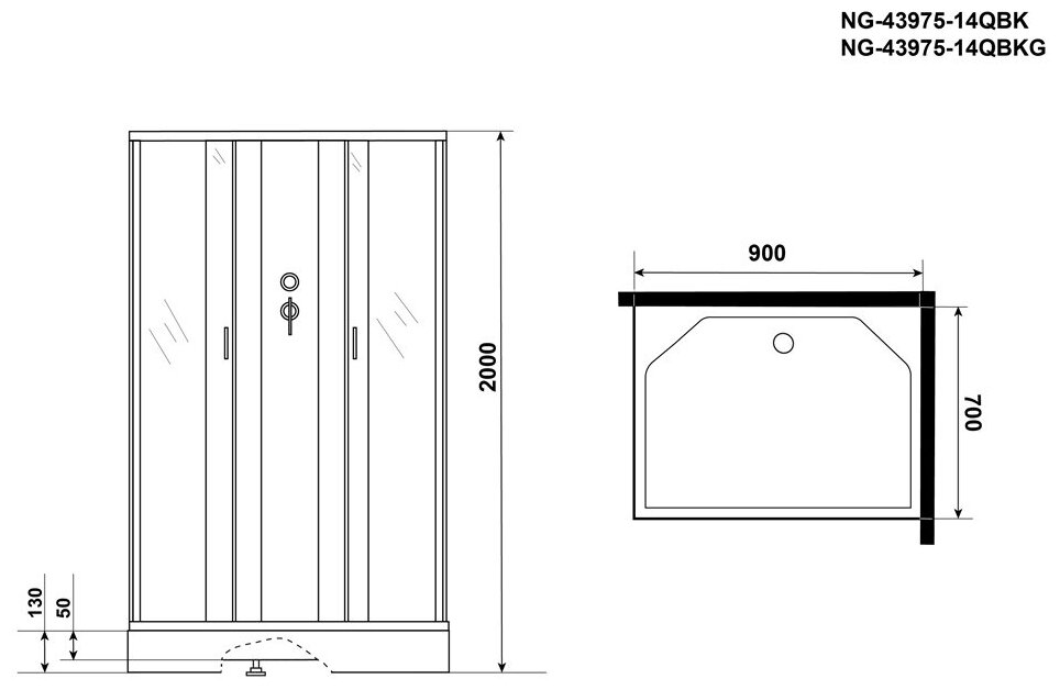 Душевая кабина Niagara NG-43975-14QBK (900х700х2000) низкий поддон (13см) стекло матовое - фотография № 6