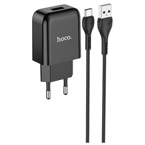 Сетевое зарядное устройство Hoco N2 Vigour + кабель USB Type-C, black