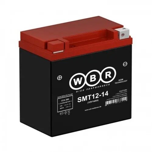 Аккумулятор WBR SMT 12-14 для мототехники (12В, 14Ач / 12V, 14Ah / стартерный ток 200А) YTX16-BS, YB16B-A