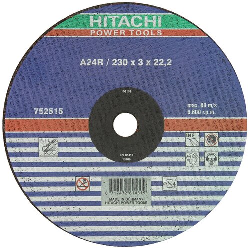 фото Диск отрезной hitachi htc-752515, по металлу а 230х3х22,2