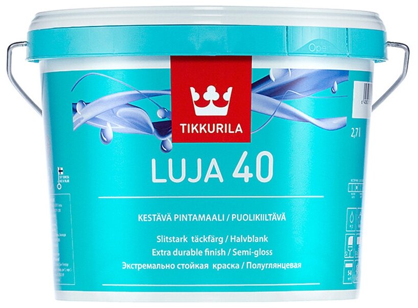 Tikkurila Luja 40 краска для влажных помещений антигрибковая (полуглянцевая, база C, 2,7л)