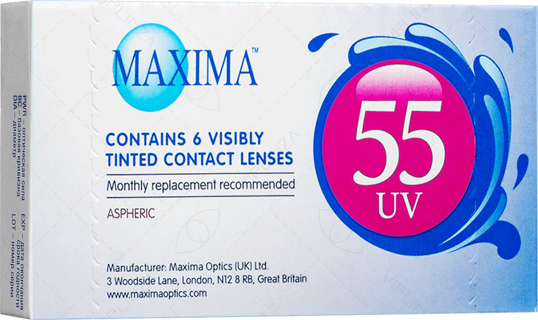 Контактные линзы Maxima 55 UV R 8.6, D -6.5, DIA 14.2, 6 линз