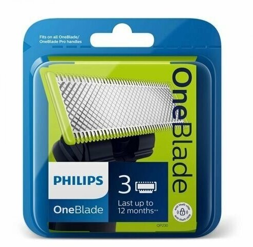 Сменные лезвия Philips QP230/50 OneBlade, 3 штуки в комплекте, ширина ножа 10, желтый