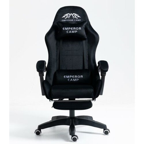 Кресло Стулово игровое велюр черное с подставкой для ног