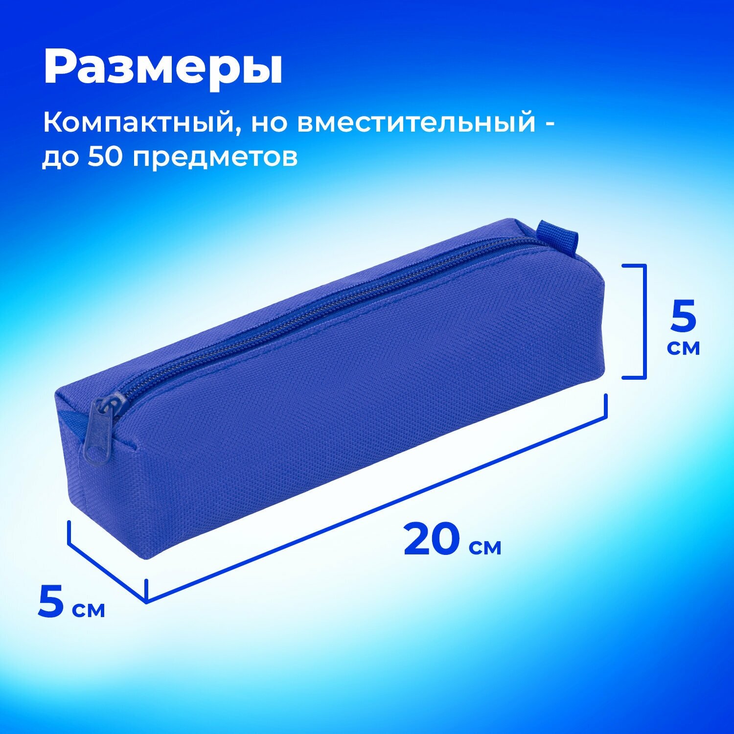 Пенал-косметичка-тубус школьный для ручек, карандашей для девочки/мальчика/подростка Пифагор на молнии, текстиль, синий, 20х5 см