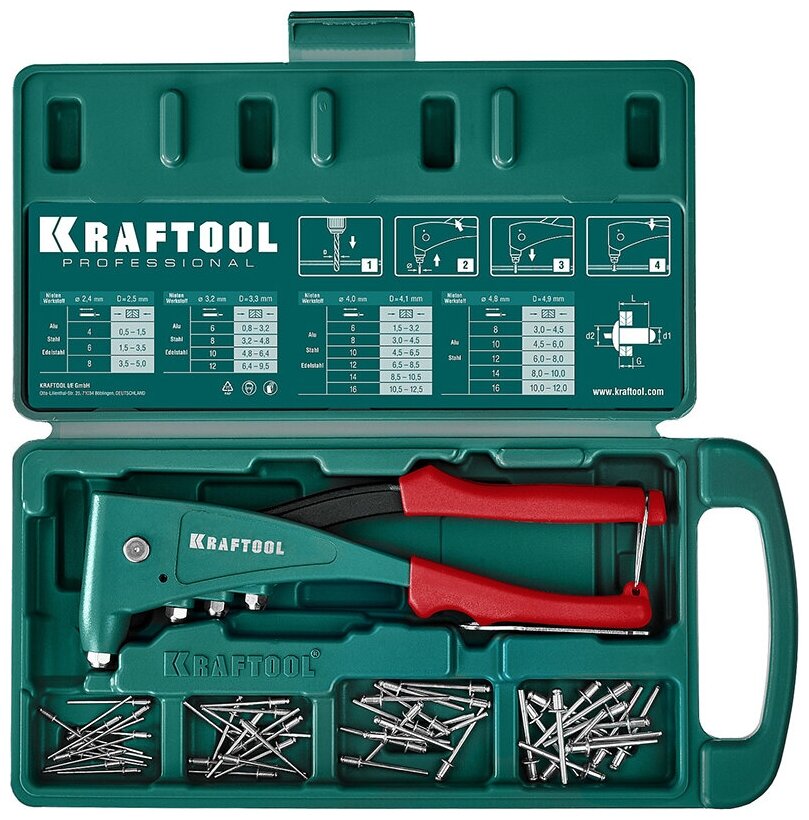 KRAFTOOL X-5F Литой заклепочник в кейсе, удержание заклепки, 2.4 - 4.8 мм 31173-H6_z01