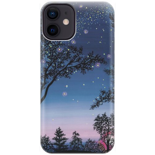 фото Силиконовый чехол на apple iphone 12 mini / эпл айфон 12 мини с принтом "деревья и звезды" gosso