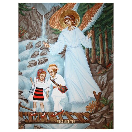 Икона на дереве ручной работы - Ангел-Хранитель, 15x20x4,0 см, арт Ид4824