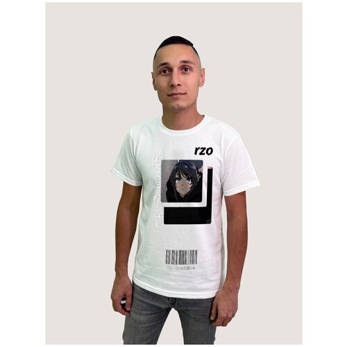 фото Футболка мужская белая из хлопка с dtf принтом аниме этот глупый свин не понимает мечту девочки зайки - 40163 будь на стиле