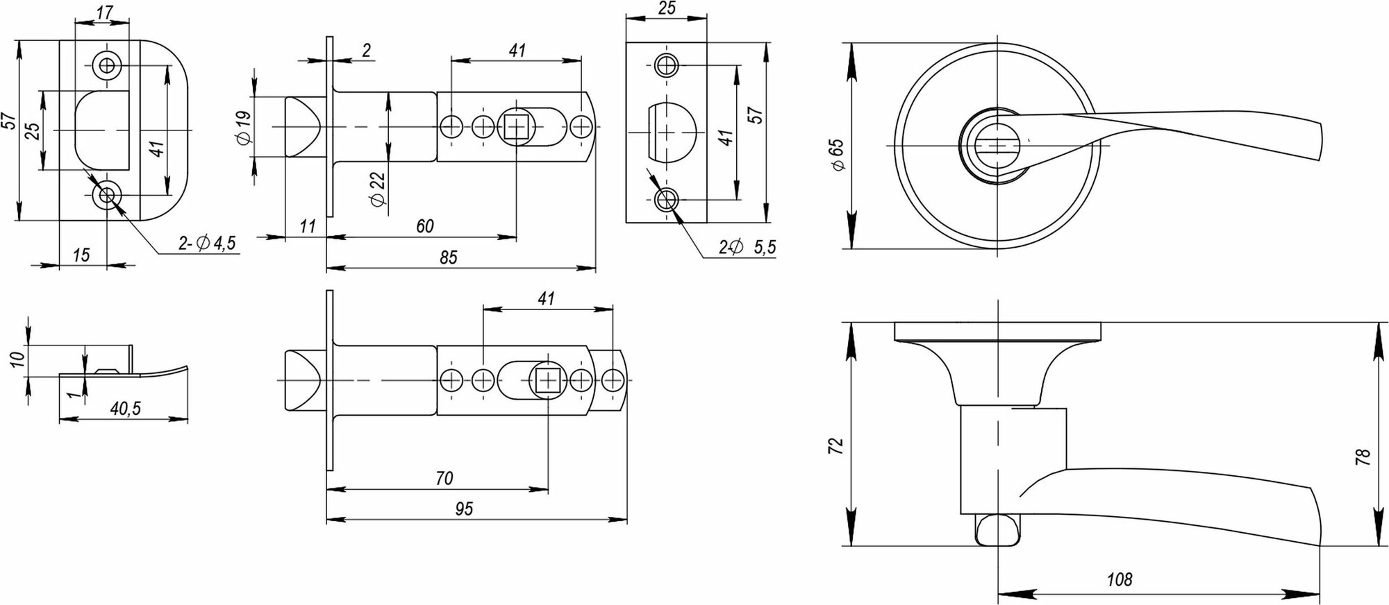 Ручка защелка Ajax DK610 PB-BK (6010 PB-B ) (фик.) золото