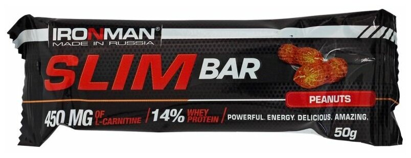 Батончик Slim Bar IRONMAN с L-карнитином 50г (орех тёмная глазурь)