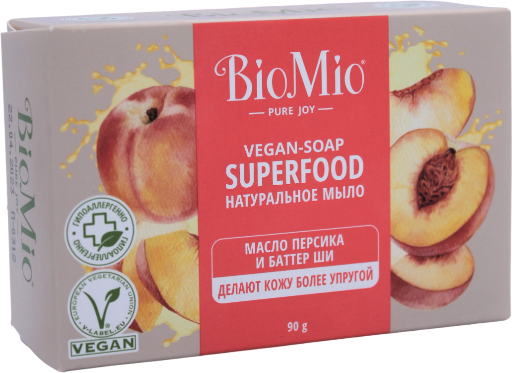 Натуральное мыло "Персик и ши" Vegan Soap Superfood, 90 г BioMio - фото №18