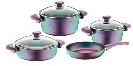 Набор посуды 7 пр. с АПП крышки стеклянные цвет: фиолетовый арт. 3016-Vl