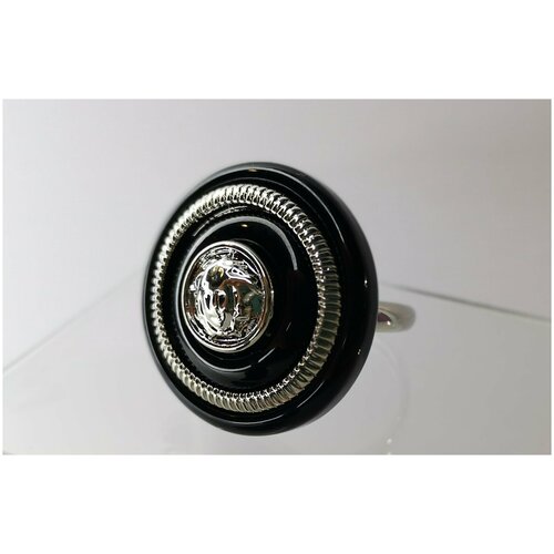 Кольцо Viennois, бижутерный сплав, пластик, размер 19, серебряный, черный