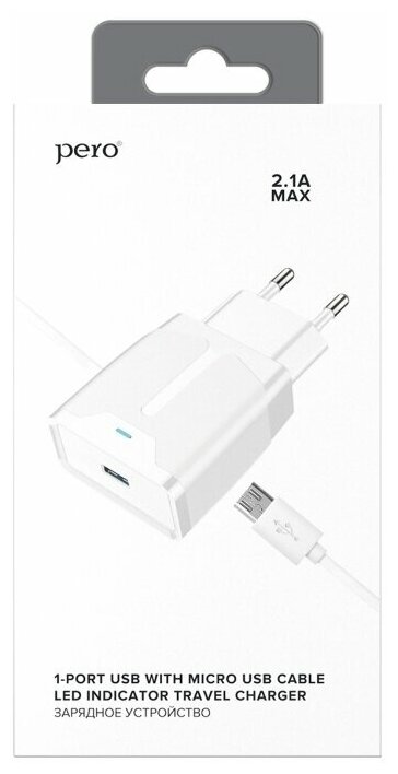 Сетевое зарядное устройство PERO TC04 1USB 2.1A + MICRO-USB CABLE белый - фото №2