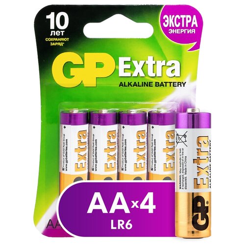 Батарейка GP Extra Alkaline AA, в упаковке: 4 шт. батарейка gp ultra alkaline aa в упаковке 4 шт