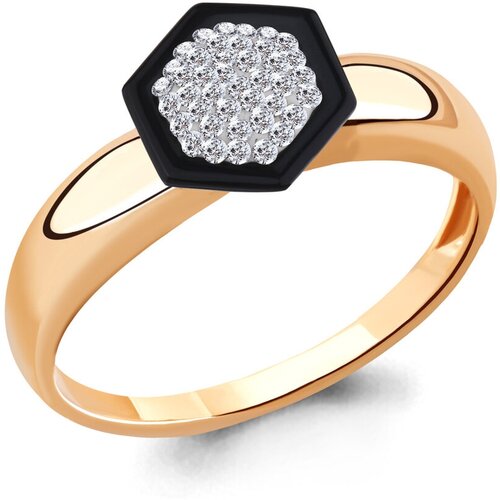 фото Кольцо из золочёного серебра aquamarine а66593-п с керамикой и ювелирным кристаллом, размер 19 diamant-online