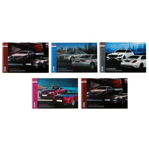 Альбом для рисования А4 40 листов на гребне Престижные авто обложка мелованный картон блок 100 гм перфорация на отрыв микс 12560₽