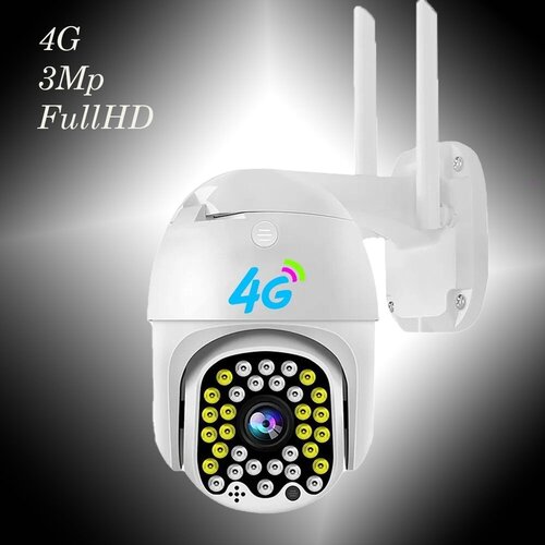 Уличная камера видеонаблюдения 4G,3MP с микрофоном и ночной съёмкой,4G камера с сим картой, датчик движения, поворотная, для дома и улицы