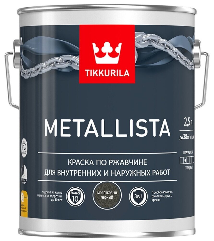 Краска по ржавчине METALLISTA молотковая черная гл 2,5л