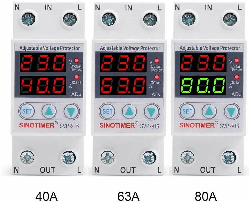 Реле контроля напряжения и тока Sinotimer SVP-916 80A