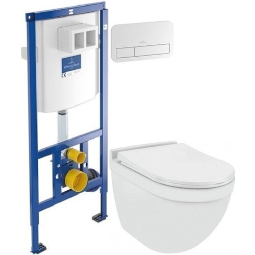 Jaquar Solo SLS-WHT-6953BIUFSM + Villeroy & Boch 92246100 + 92249068, микролифт с горизонтальным выпуском белый унитаз с инсталляцией подвесной jaquar solo sls wht 6953biufsm grohe 38721001 микролифт с горизонтальным выпуском белый