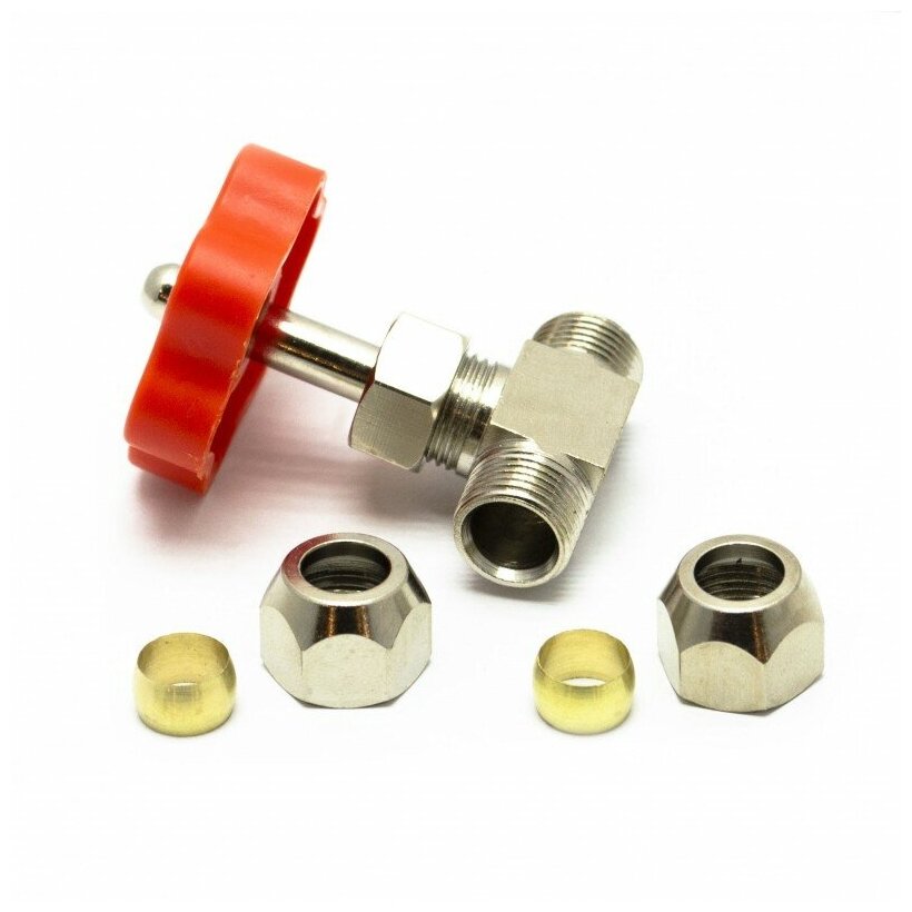 фото Кран игольчатый латунный для трубки 8 мм