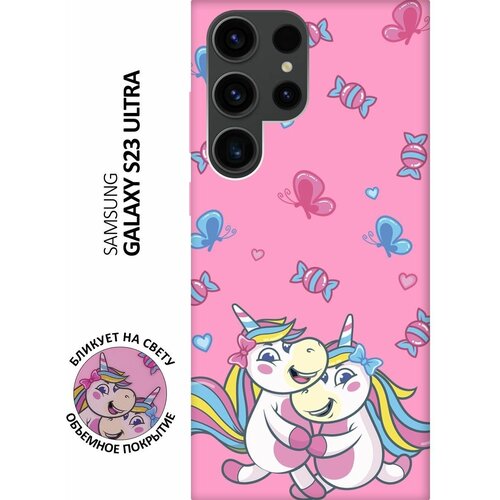 Матовый чехол Unicorns and Candies для Samsung Galaxy S23 Ultra / Самсунг С23 Ультра с 3D эффектом розовый матовый чехол unicorns and candies для samsung galaxy s23 самсунг с23 с 3d эффектом розовый