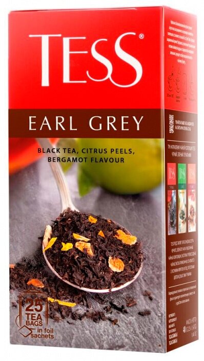 Чай Tess Earl Grey черный бергамот 25 пакетиков картонная упаковка (0645-10-1)